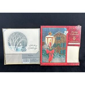 Christmas Cards Lot of 2 Boxes 34 Total Cards Metallic 90s Christmas Cards